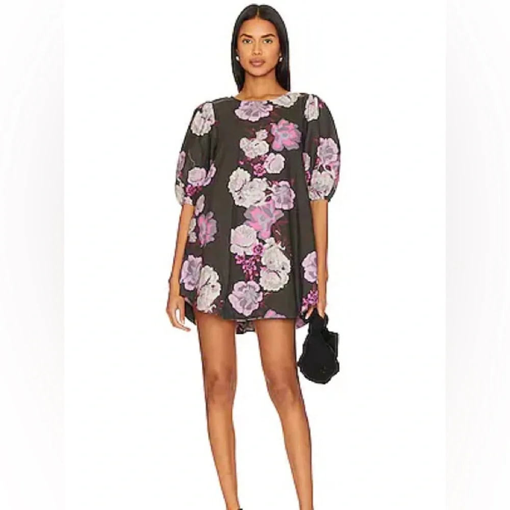 Free People Maye Floral Puff Sleeve Cotton Poplin Tunic Dress | Size Medium
